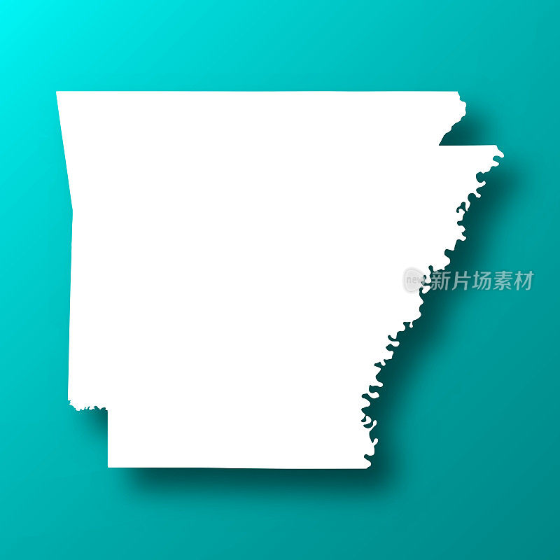 阿肯色州地图上的蓝绿背景与阴影