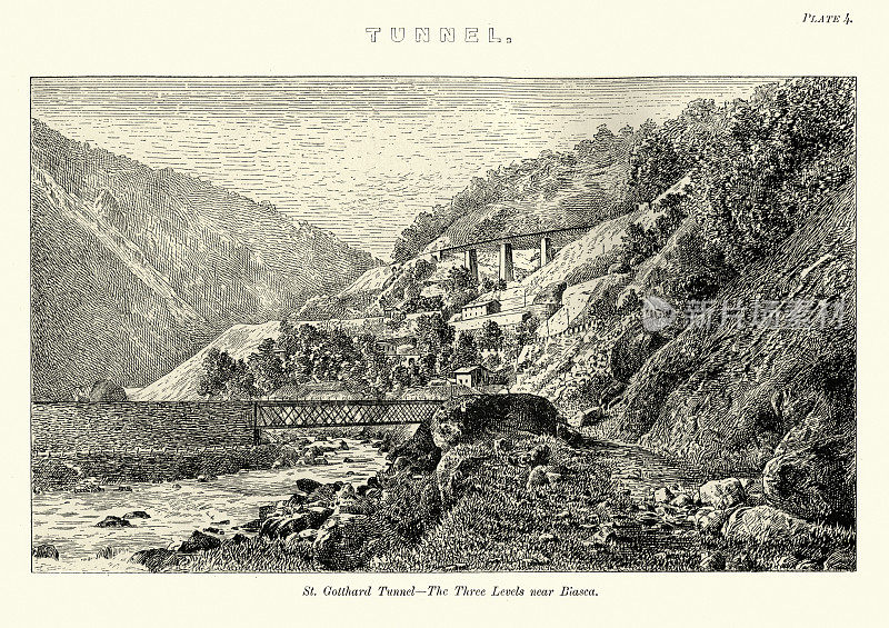 圣圣哥达隧道，比亚斯卡附近的三层，19世纪