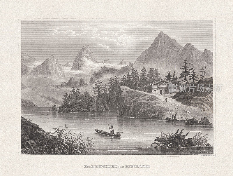 德国巴伐利亚腹地的亨茨克格尔，钢版画，1860年出版