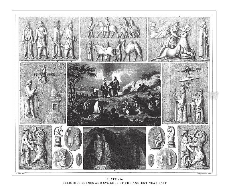古代近东版画的宗教场景和符号，1851年出版