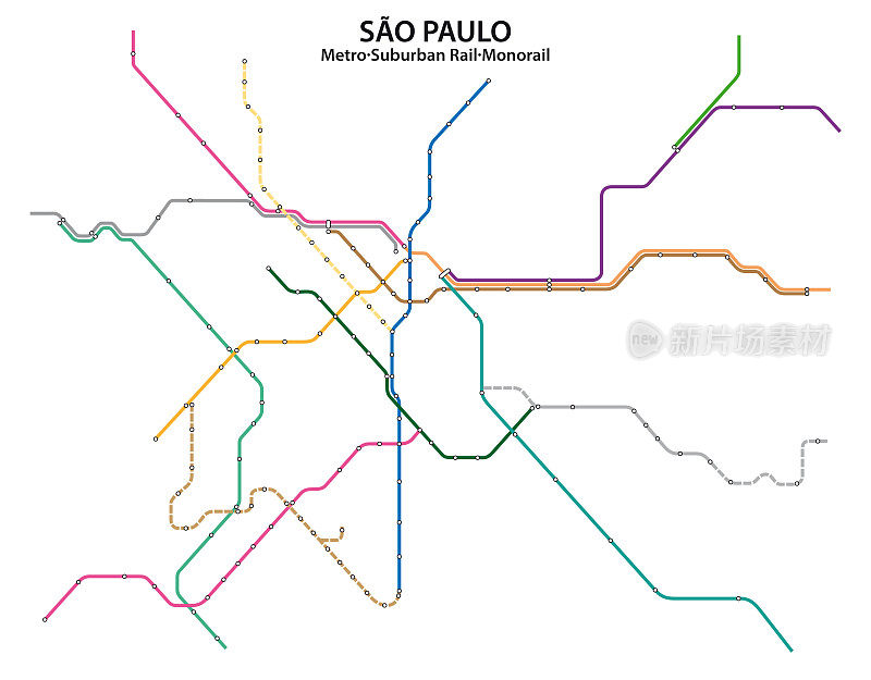 圣保罗地铁郊区铁路和单轨铁路地图