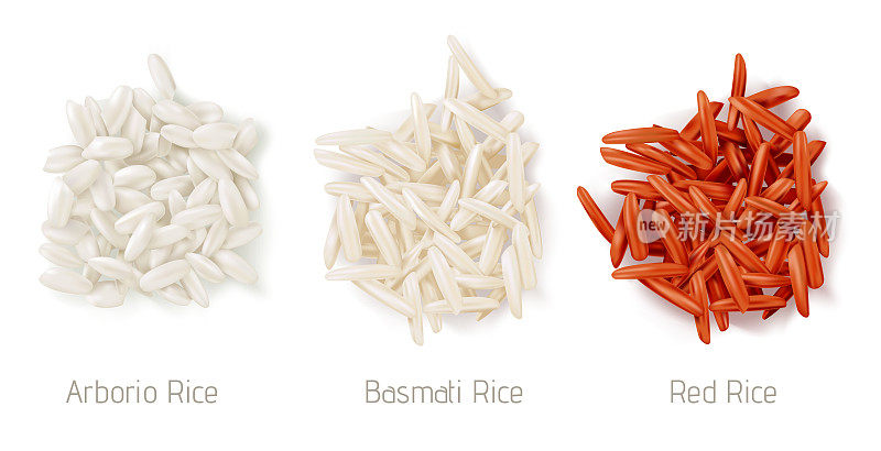 米粒堆，阿伯里奥，印度香米和红米
