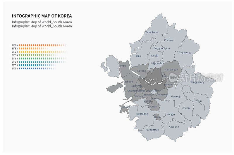 京畿道做地图。韩国省矢量地图。