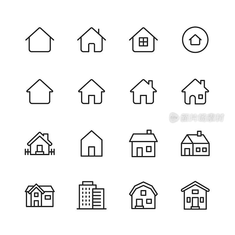 家线图标。可编辑的中风。像素完美。移动和网络。包含如家，房子，房地产，家庭，房地产代理，投资，住宅建筑，城市，公寓等图标。