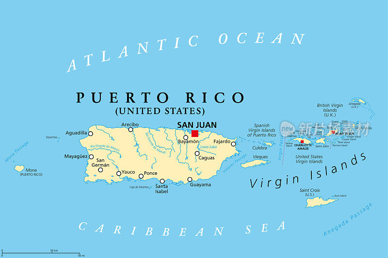 波多黎各和维尔京群岛的政治地图