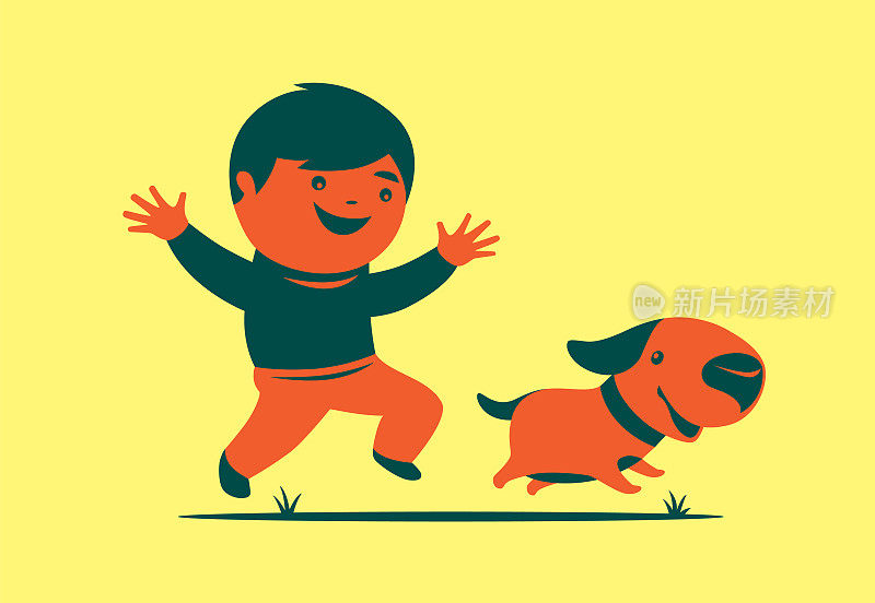 男孩和狗一起慢跑