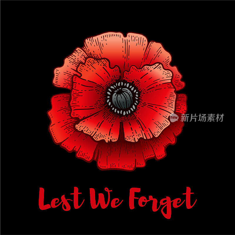 纪念日。用波比免得我们忘了短信。停战纪念日和澳新军团背景。花插图的世界大战纪念。11月11日海报。加拿大，澳大利亚的旗帜上有红色的罂粟花