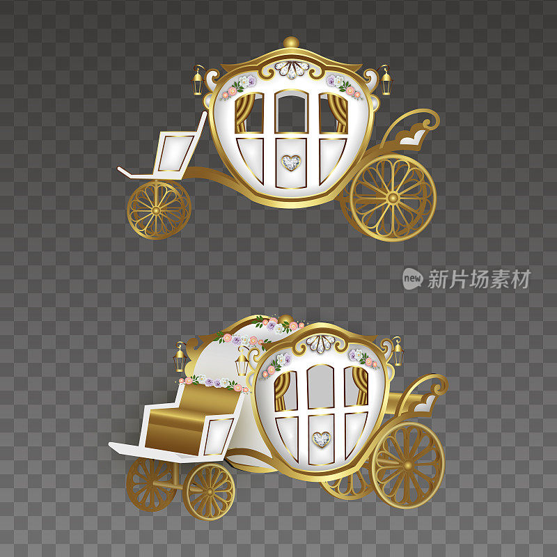 金色和白色的婚礼马车插图