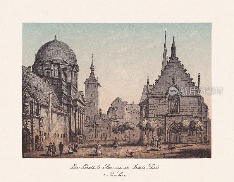 德国巴伐利亚、弗兰科尼亚、纽伦堡的历史观，彩色印刷术，出版于1868年