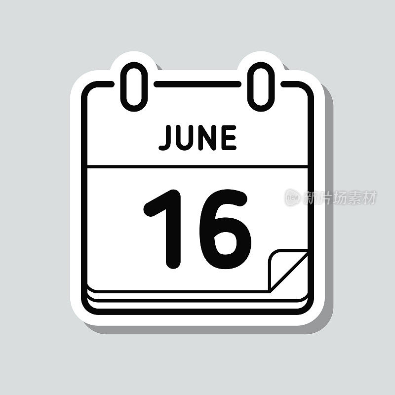 6月16日。灰色背景上的图标贴纸