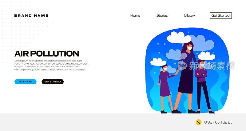 空气污染概念矢量插图的登陆页模板，网站横幅，广告和营销材料，在线广告，业务演示等。