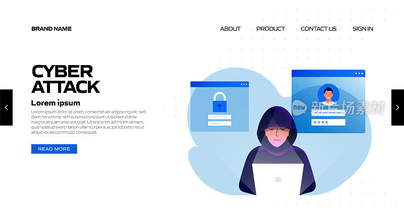 网络攻击概念矢量插图的登陆页模板，网站横幅，广告和营销材料，在线广告，业务演示等。
