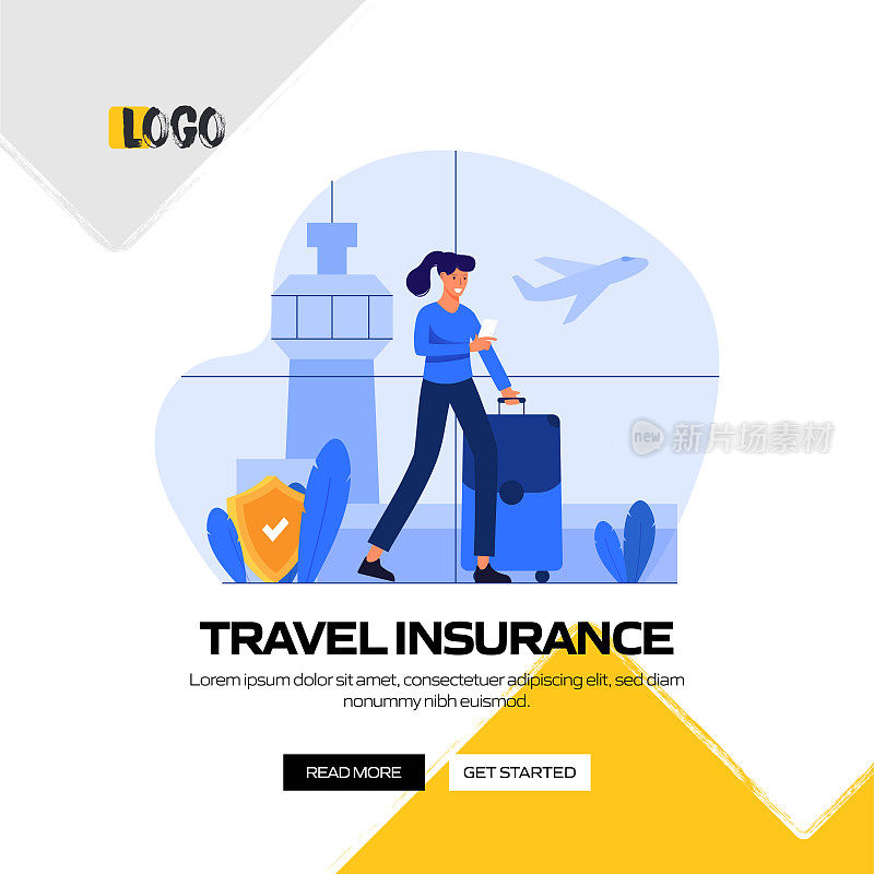 旅游保险概念矢量插图网站横幅，广告和营销材料，在线广告，社交媒体营销等。