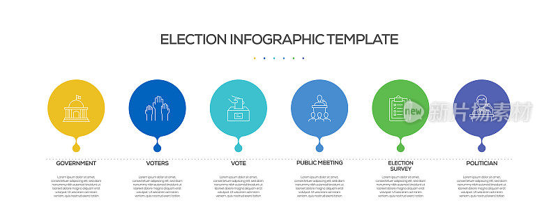 选举相关流程信息图表模板。过程时间图。带有线性图标的工作流布局