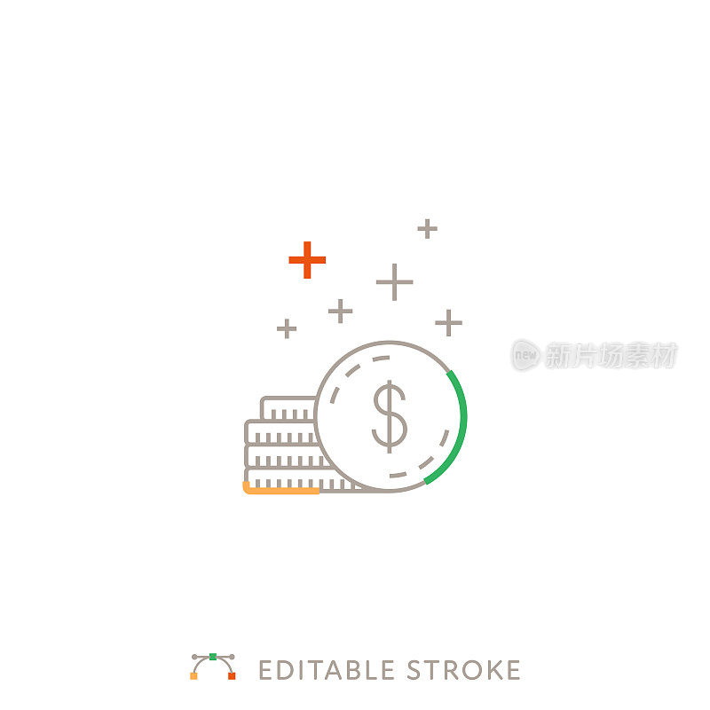 省钱多色线图标与可编辑的Stroke