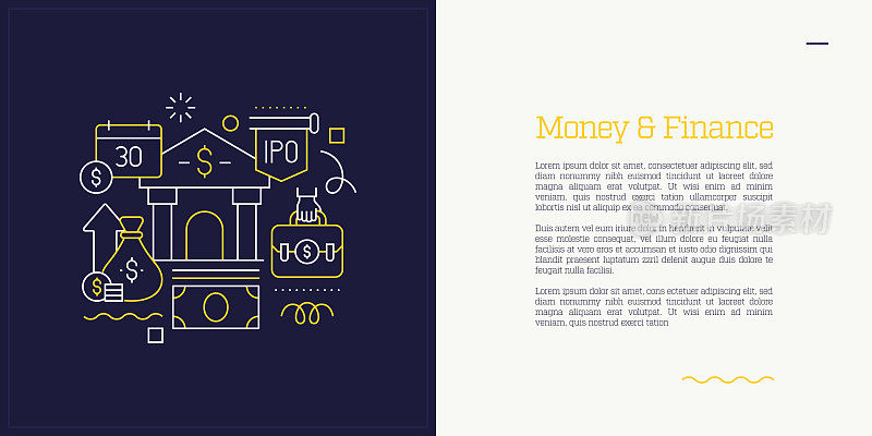 插图向量集货币和金融概念。线条艺术风格的网页，横幅，海报，印刷等背景设计。矢量插图。