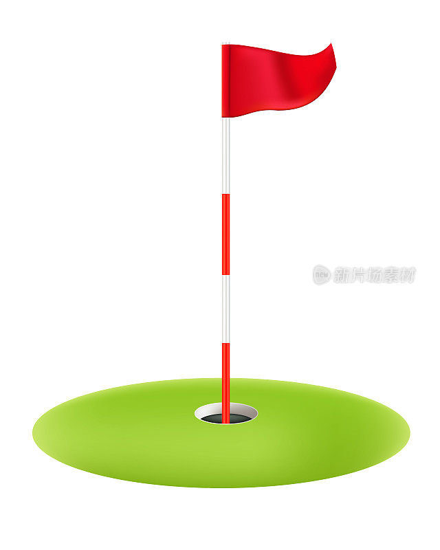 高尔夫球果岭与旗帜和草地。写实风格设计元素