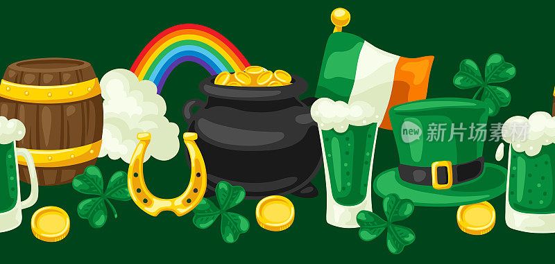 圣帕特里克节无缝衔接。与爱尔兰国家项目的节日插图。