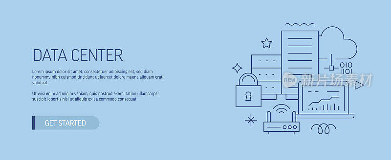 数据中心相关网页横幅线风格。现代设计矢量插图的网页旗帜，网站标题等股票插图