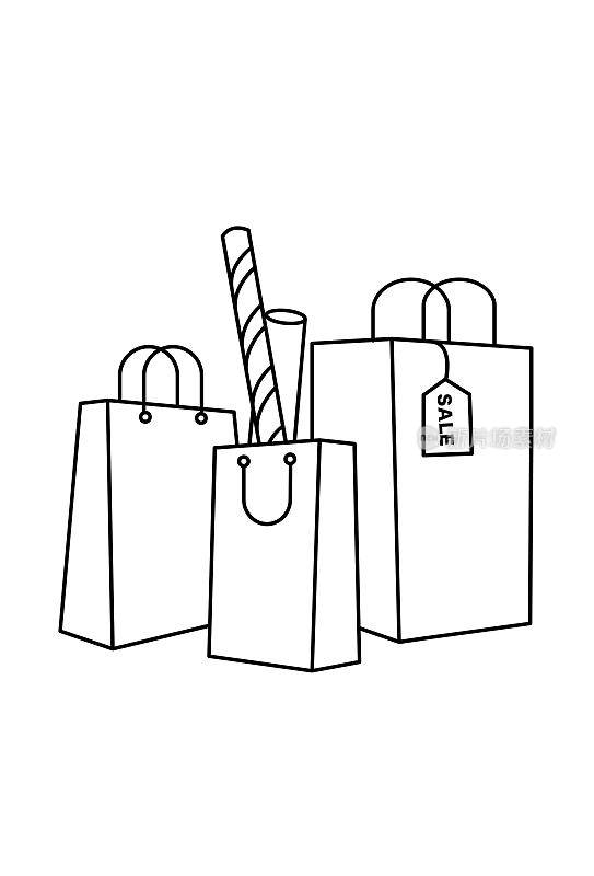 购物袋图标矢量插图单色。