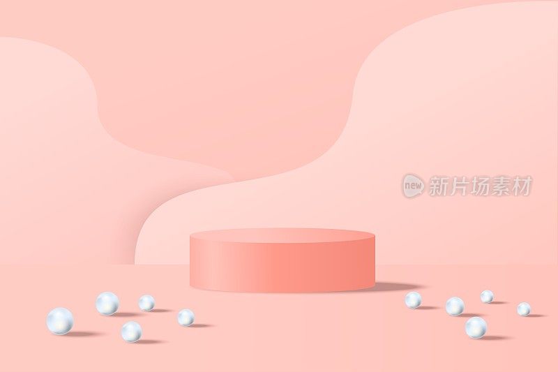 在一个软粉红色的背景上的3d讲台。产品介绍，背景粉红色化妆品