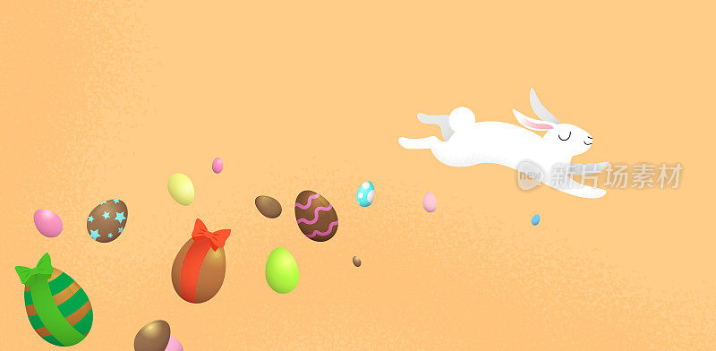 复活节兔子带着彩蛋蹦蹦跳跳