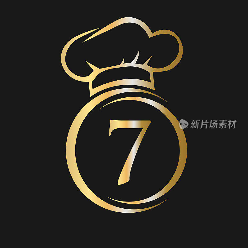 首字母7餐厅标志模板。餐厅标志概念与厨师帽子符号向量标志