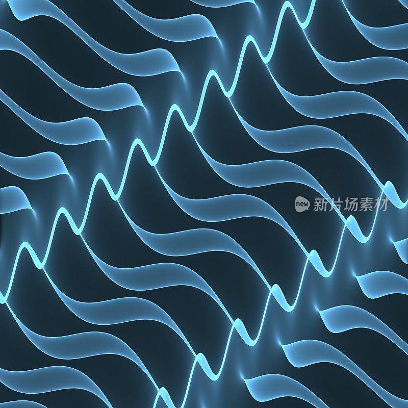 未来的烟。霓虹灯蓝色的几何线条在黑色的背景。霓虹灯神秘的灯光模型的标志概念