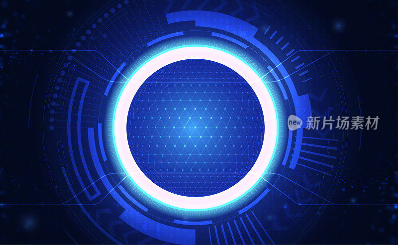 数字技术旗帜蓝色背景，Ai大数据，在线网络安全技术，抽象隐私高科技二进制码，创新未来数据，互联网网络连接，插图向量