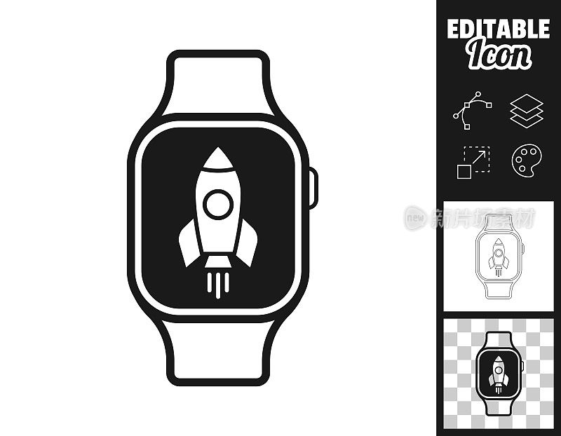 Smartwatch火箭。图标设计。轻松地编辑
