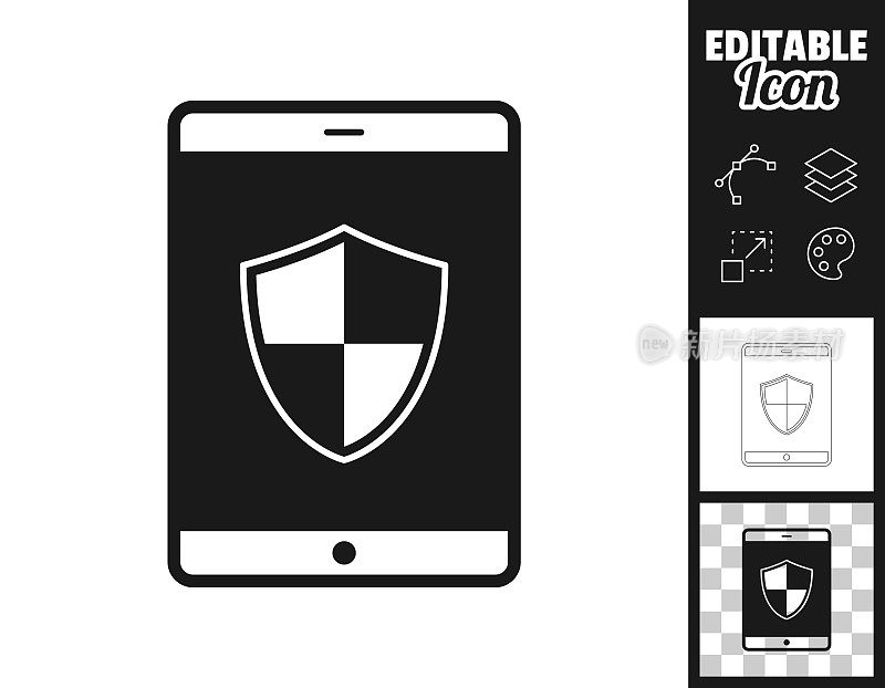 带屏蔽的平板电脑。图标设计。轻松地编辑