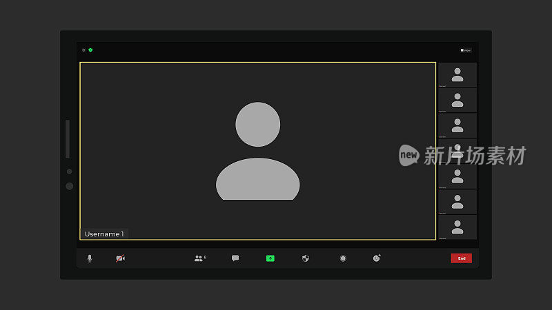 视频会议用户界面。社交应用。视频会议窗口覆盖。视频通话模板。矢量插图。