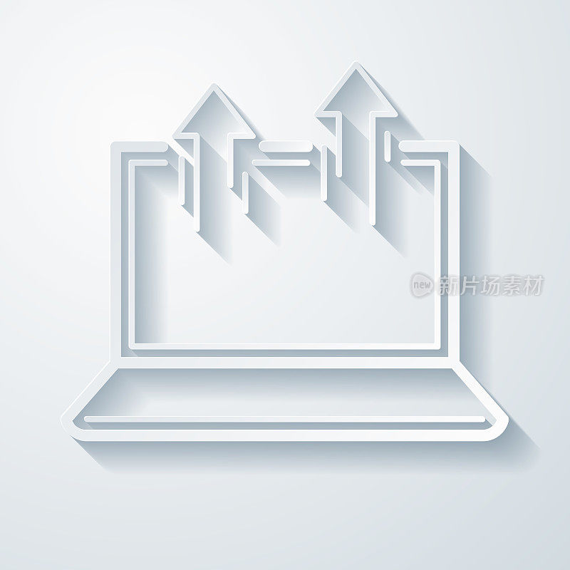 从笔记本电脑发送。空白背景上剪纸效果的图标