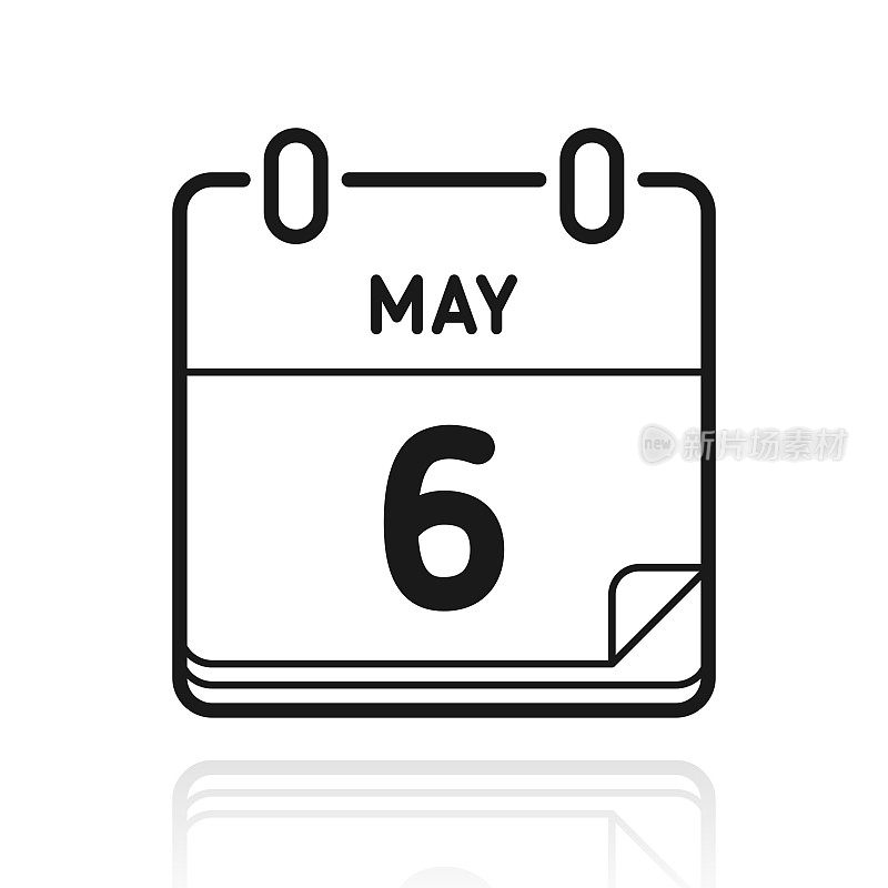 5月6日。白色背景上反射的图标