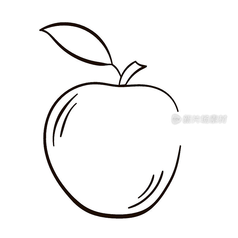 苹果水果矢量插图。手绘素描雕刻插图。黑苹果孤立在白色背景上。