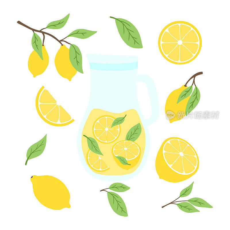 一壶柠檬水。柠檬汁加柠檬片和薄荷。自制的饮料。