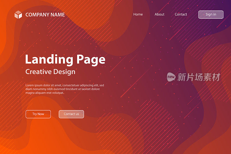 着陆页模板-流体和几何形状组成-红色梯度