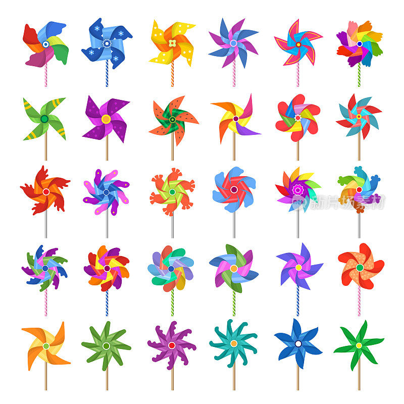 纸风车。彩色风车玩具景点为孩子们最近的矢量旋转旋转器最近的矢量卡通集