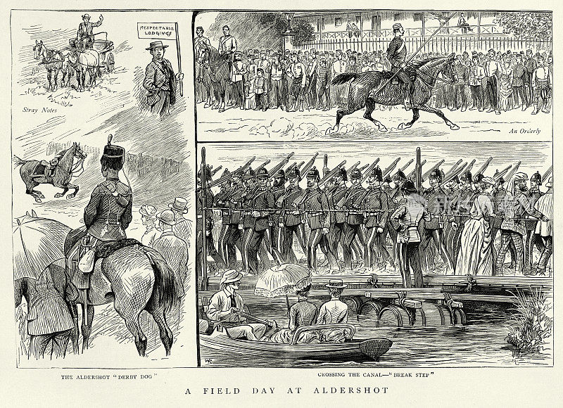 维多利亚时期的英国军队，步兵过桥，脱缰的马，奥尔德肖特，19世纪的军事史