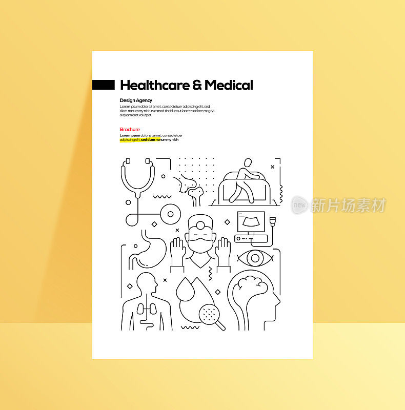 医疗保健和医疗相关的现代线条风格矢量插图
