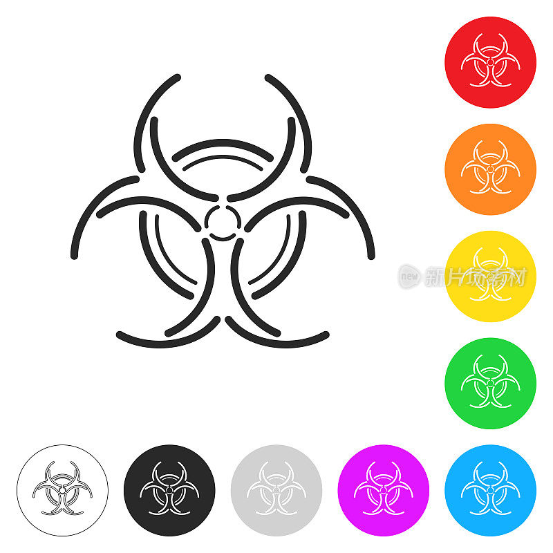 生物危害的象征。按钮上不同颜色的平面图标