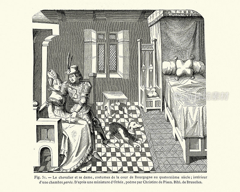 骑士和他的夫人，中世纪的夫妻在卧室，13世纪的爱情