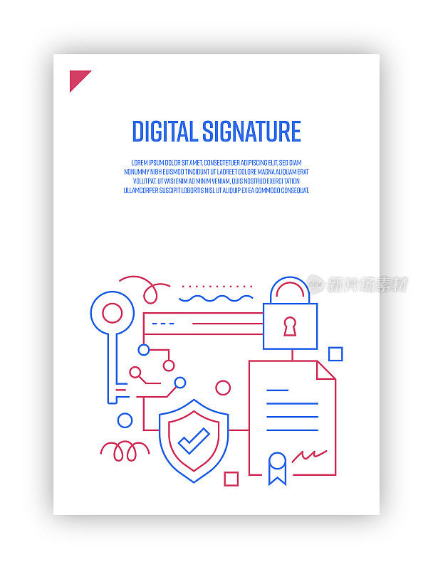 矢量集插图数字签名概念。线条艺术风格的网页，横幅，海报，印刷等背景设计。矢量插图。