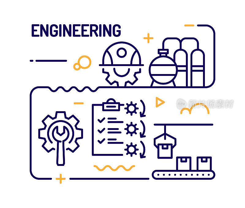 工程概念，线风格矢量插图