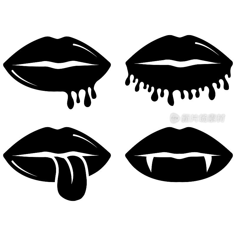 收集女人的嘴唇。模板图标,涂鸦。性感女人的嘴唇矢量插图。微笑,吻。