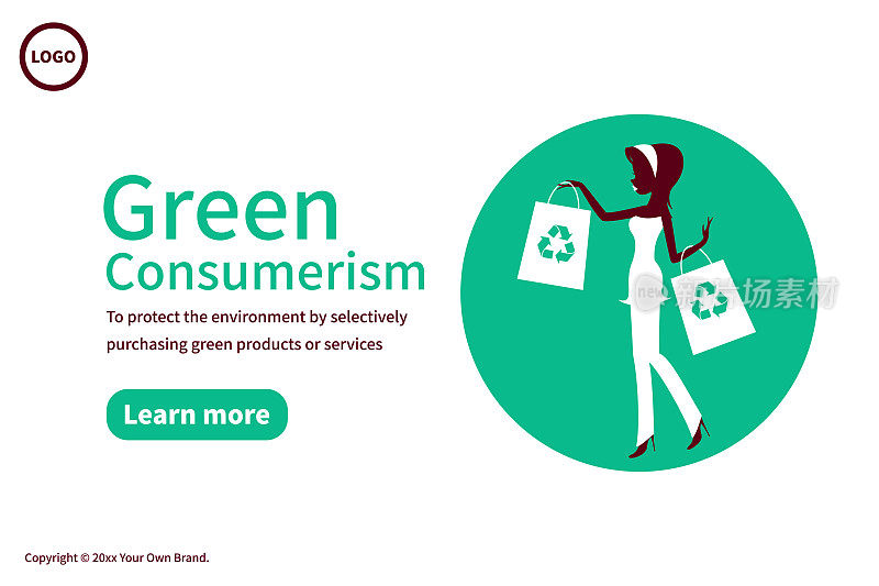 可持续时尚和绿色消费主义，一个十几岁的女孩拿着环保袋，上面有回收标志