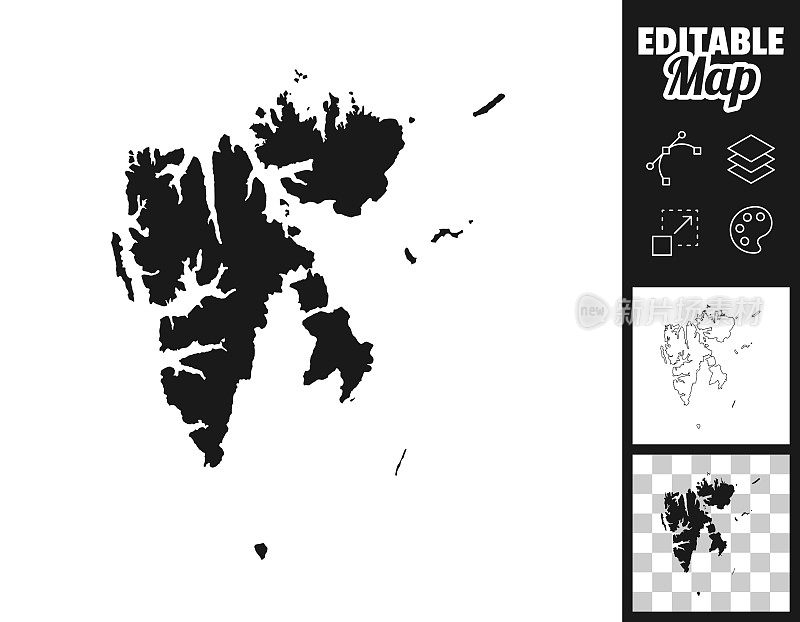 用于设计的斯瓦尔巴群岛地图。轻松地编辑