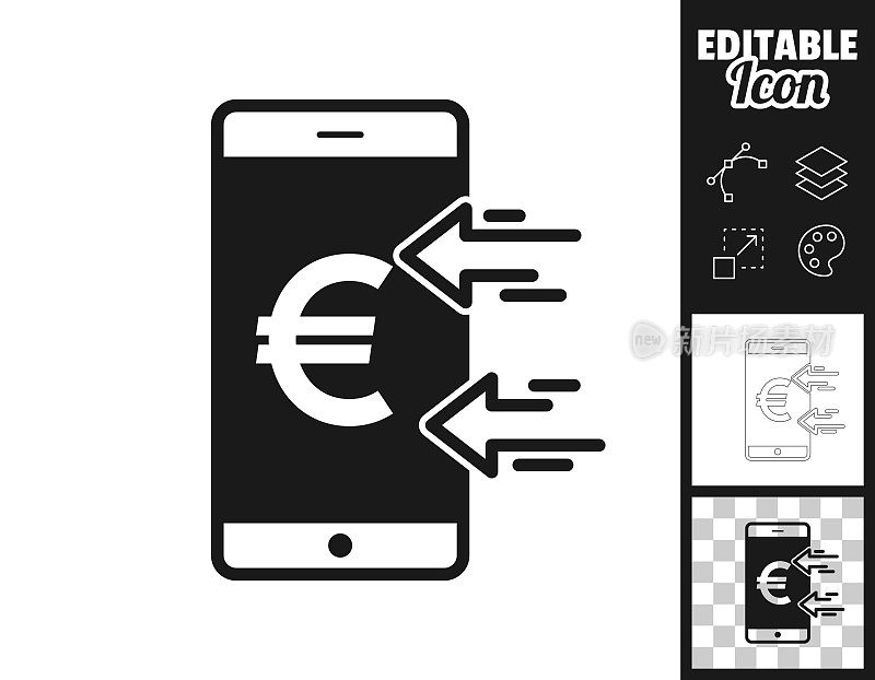 用智能手机接收欧元。图标设计。轻松地编辑
