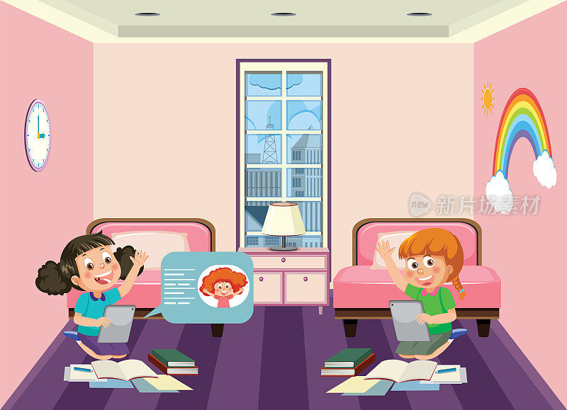 孩子们在家在线学习