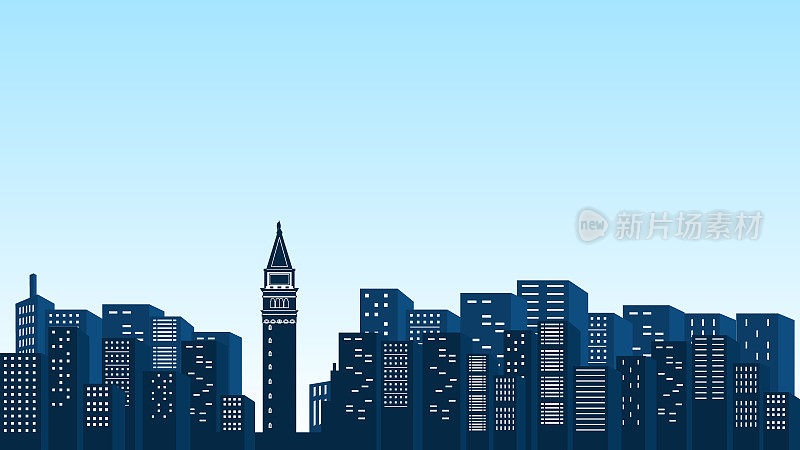 意大利城市的蓝天和许多高楼大厦